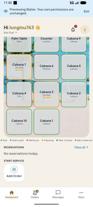 The real VenueChef floor plan showing cabanas and venue zones